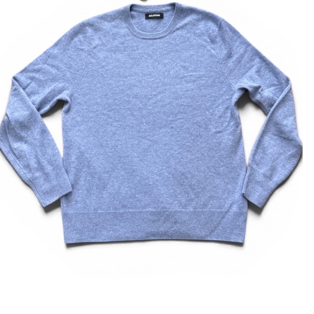 Naadam Mens 100% Cashmere Crewneck Sweater Light Blue Heather Size M
